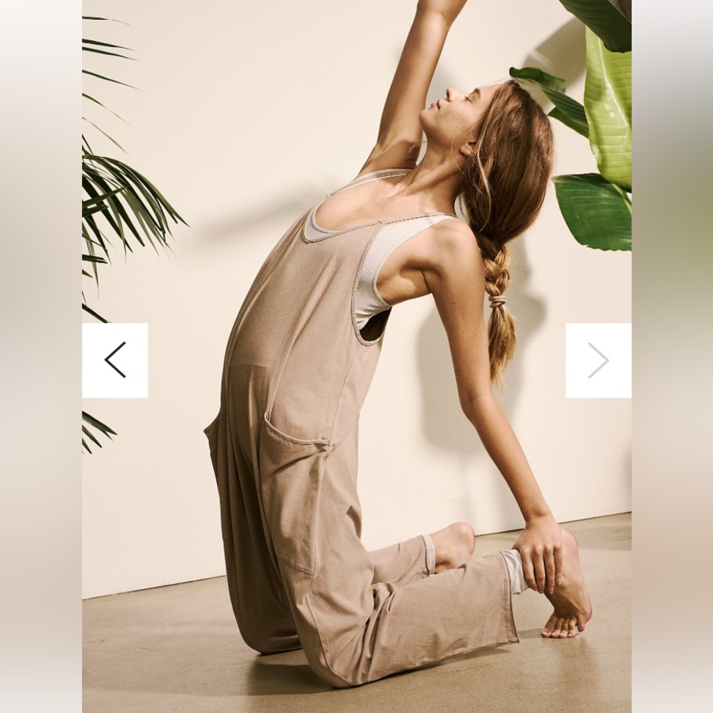 New Free People FP Movement Hot Shot Onesie S Jumpsuit Tan Romper